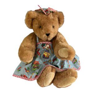 1994 Vermont Teddy Bear Company 17” Jointed Teddy in Apron & Bonnet
